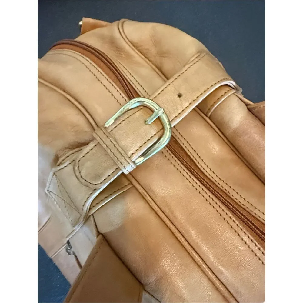 Boulder Ridge Classic Tan Leather Duffel Bag with  Zip Pocket shoulder strap